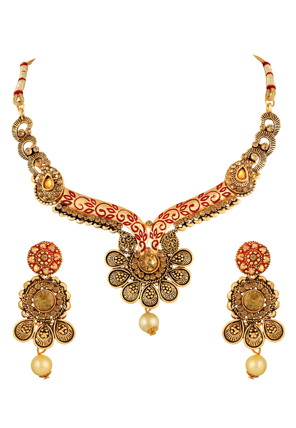 Golden Zinc Necklace Set With Earrings 191905
