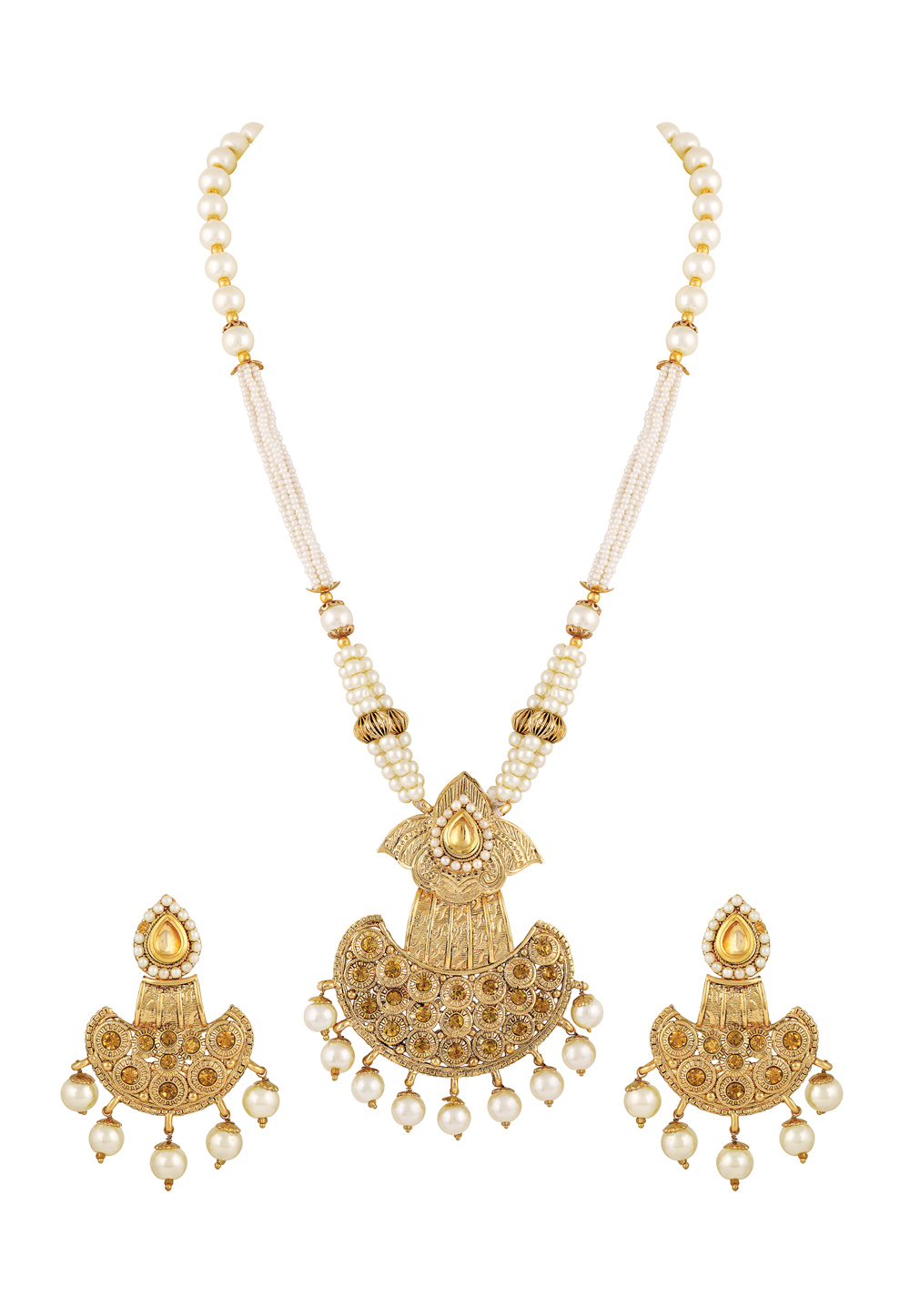 Golden Zinc Necklace Set With Earrings 191914