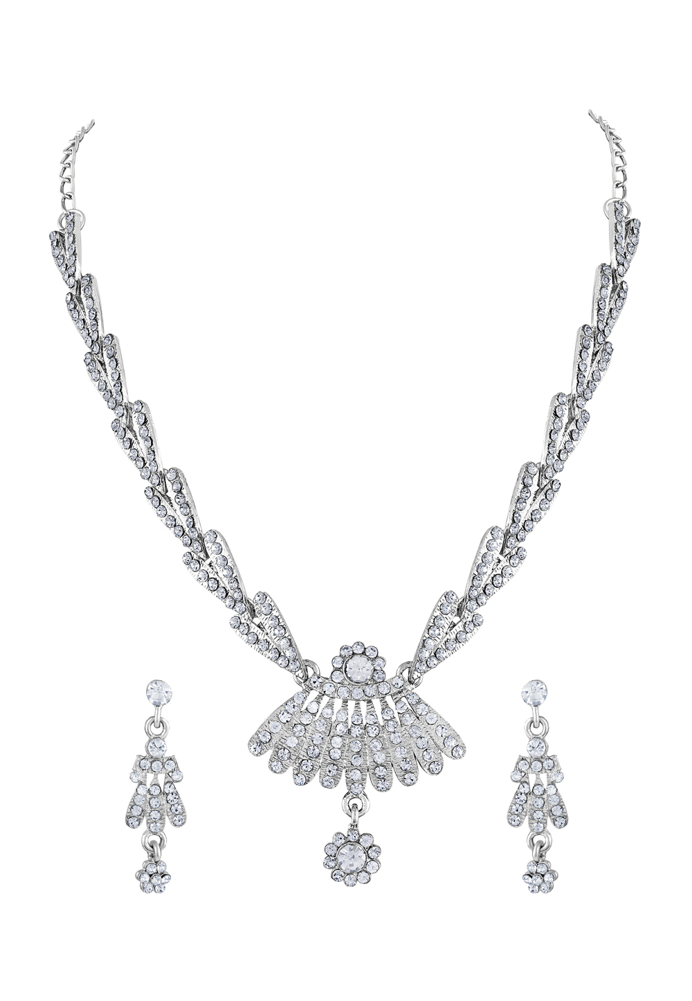 Silver Zinc Necklace Set With Earrings 191921