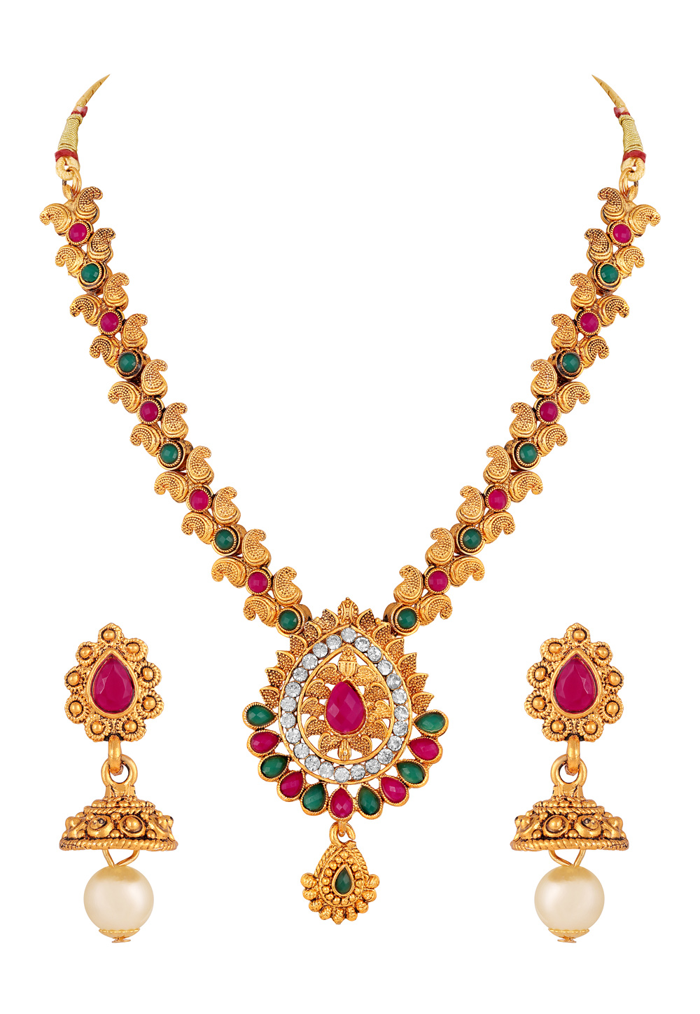 Pink Zinc Necklace Set With Earrings 191935