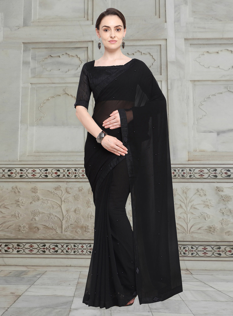 Black Chiffon Festival Wear Saree 147075