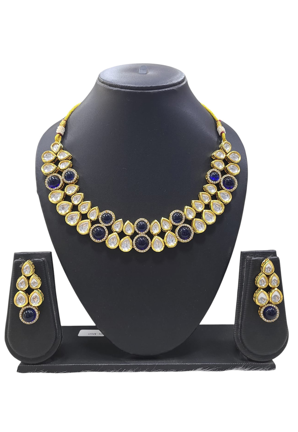 Navy Blue Alloy Necklace With Earrings 313522