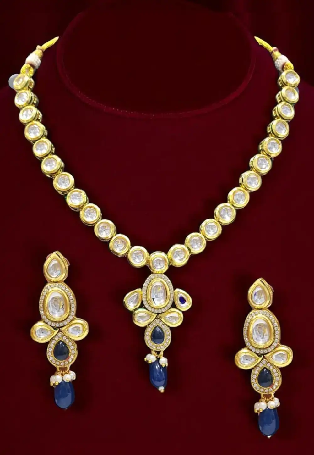 Navy Blue Alloy Necklace With Earrings 314369