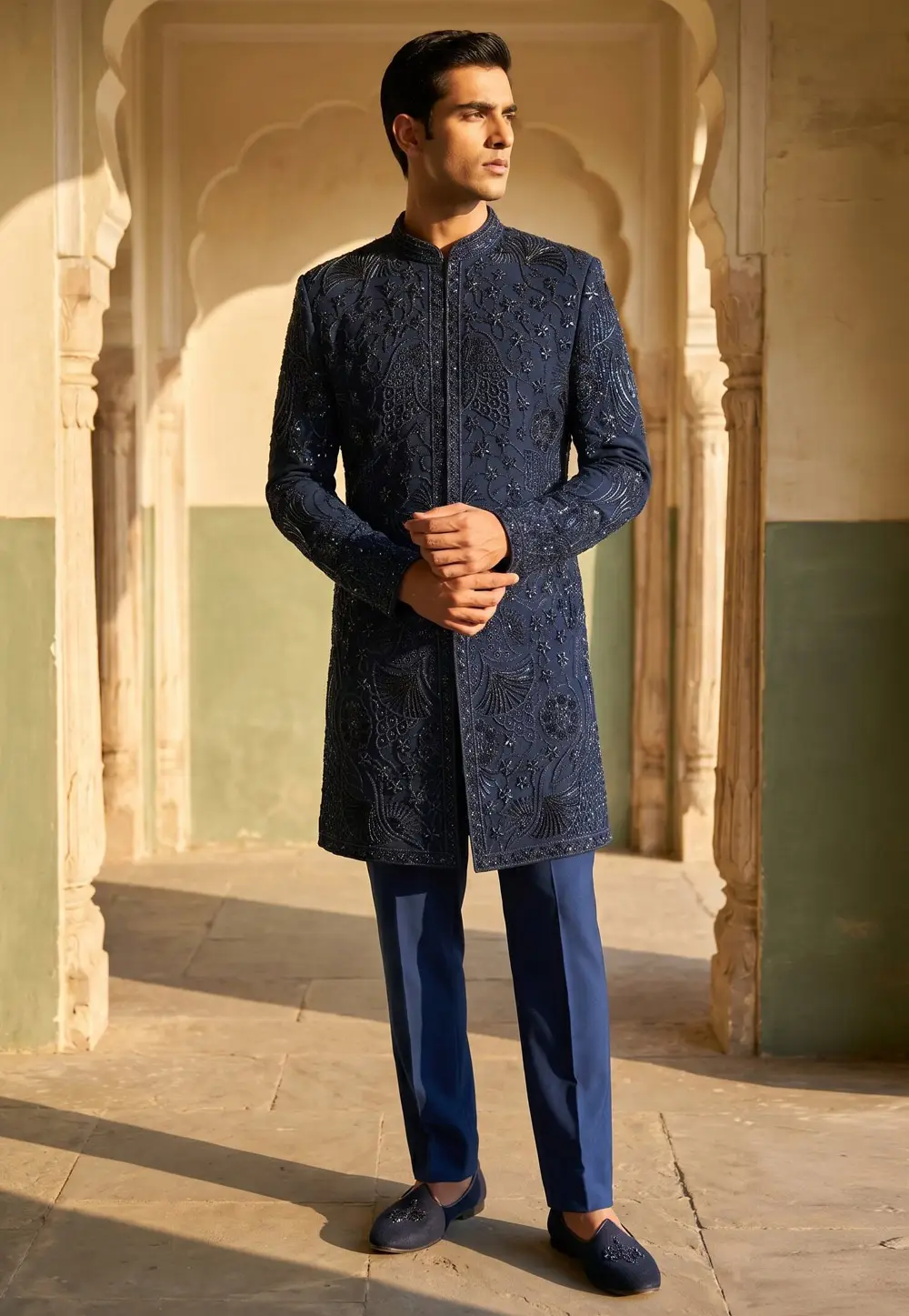 Navy Blue Armani Indo Western Sherwani 330980