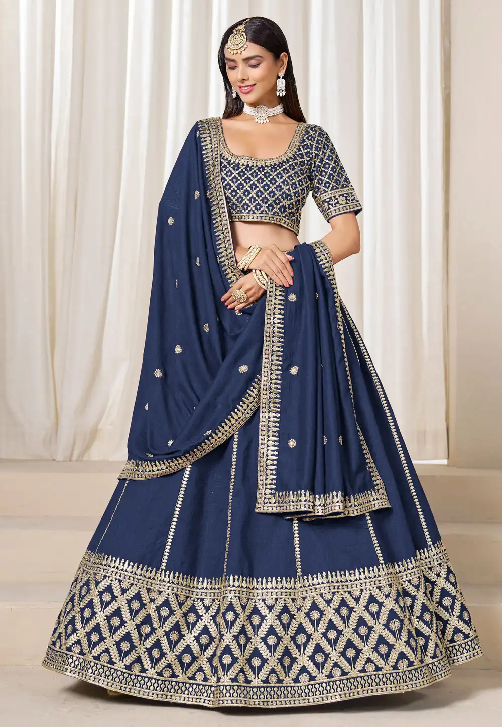Navy Blue Art Silk Circular Lehenga Choli 316019