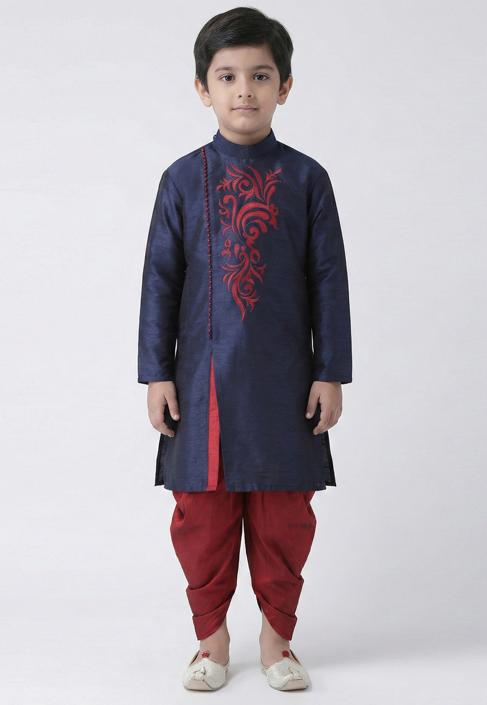 Navy Blue Art Silk Kids Dhoti Kurta 324572