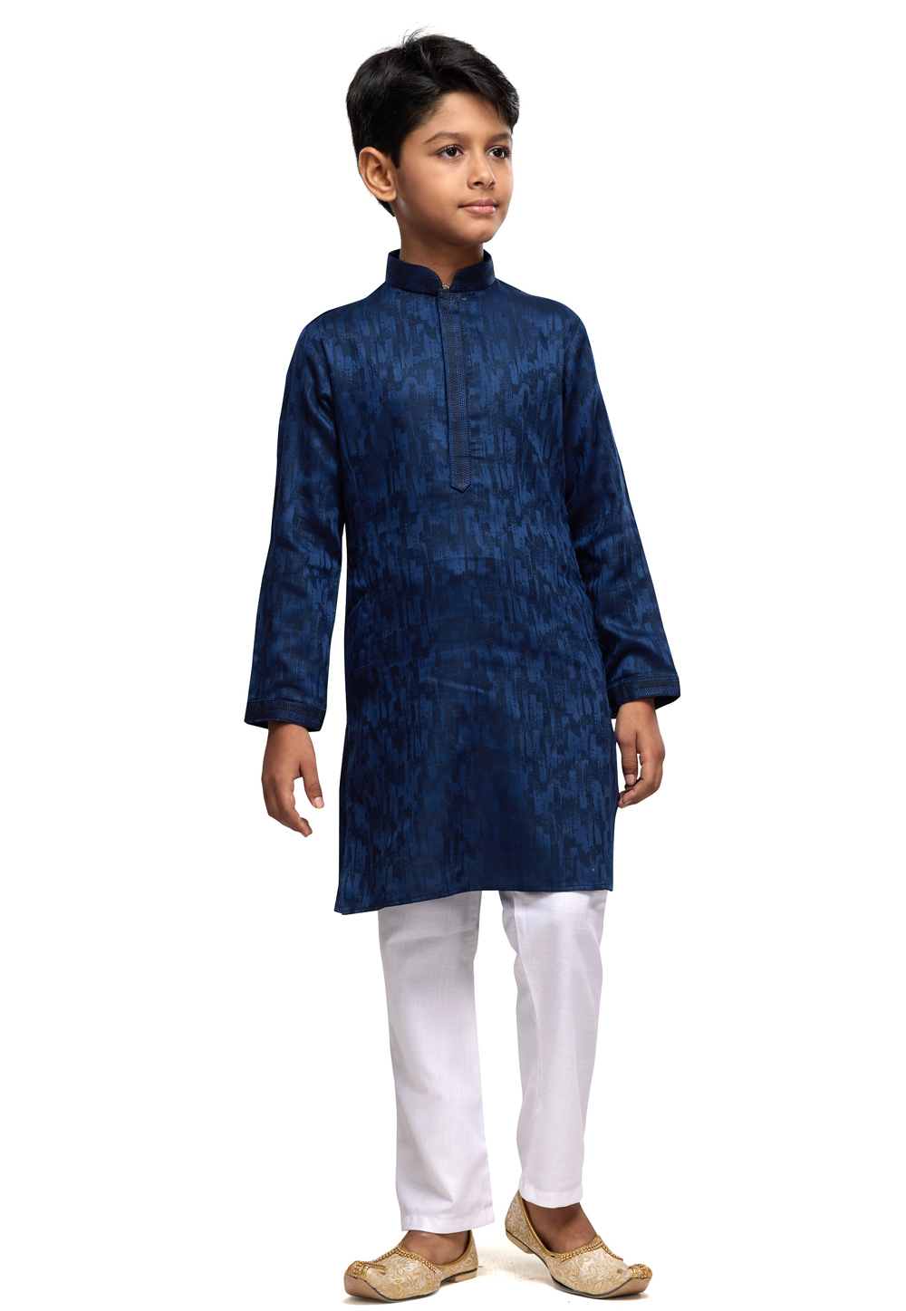 Navy Blue Art Silk Kids Kurta Pajama 280979