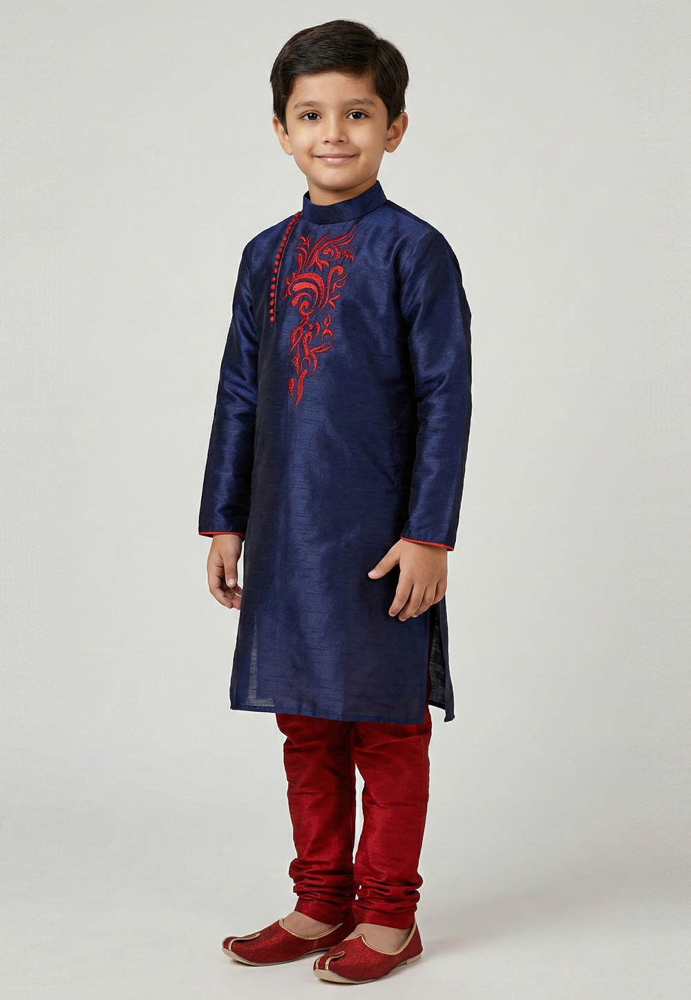 Navy Blue Art Silk Kids Kurta Pajama 324586