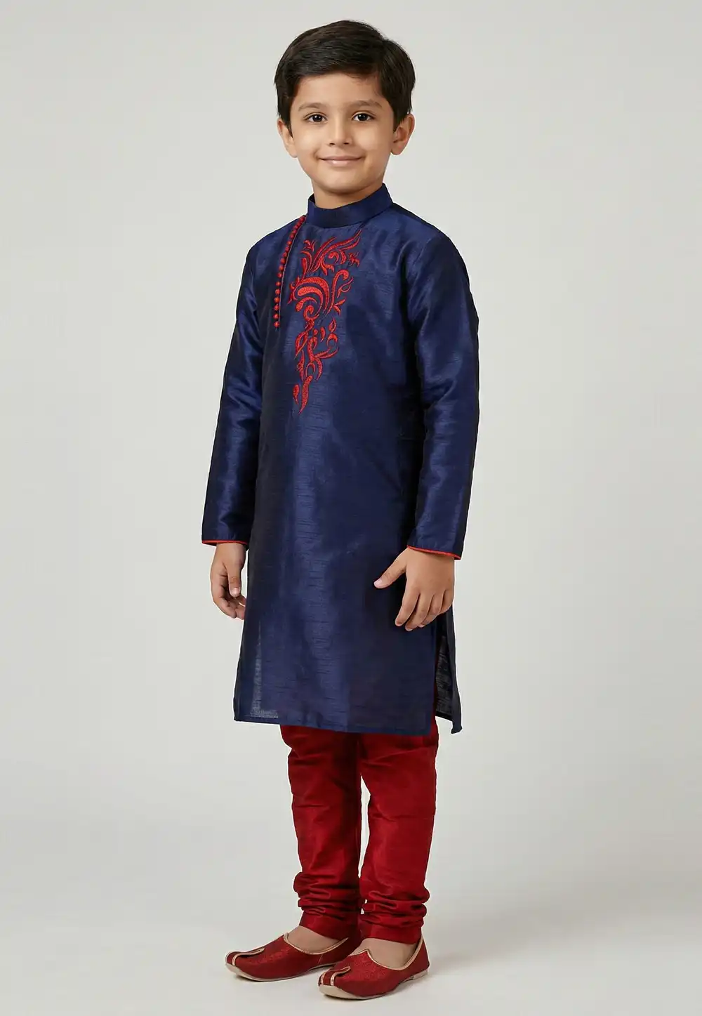 Navy Blue Art Silk Kids Kurta Pajama 324586