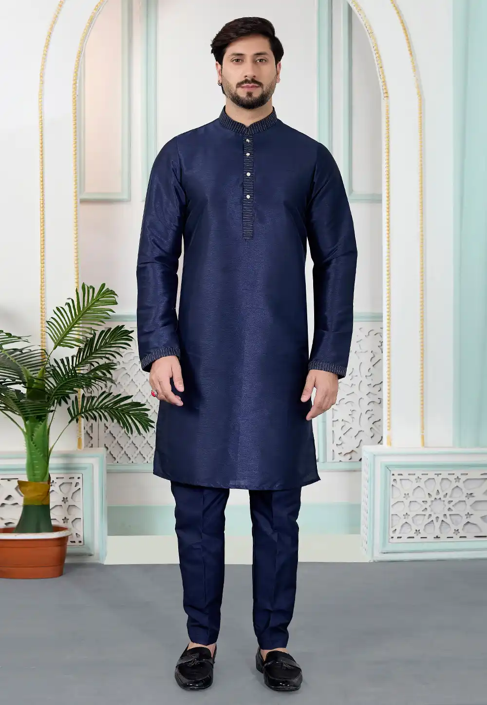 Navy Blue Art Silk Kurta Pajama 323397