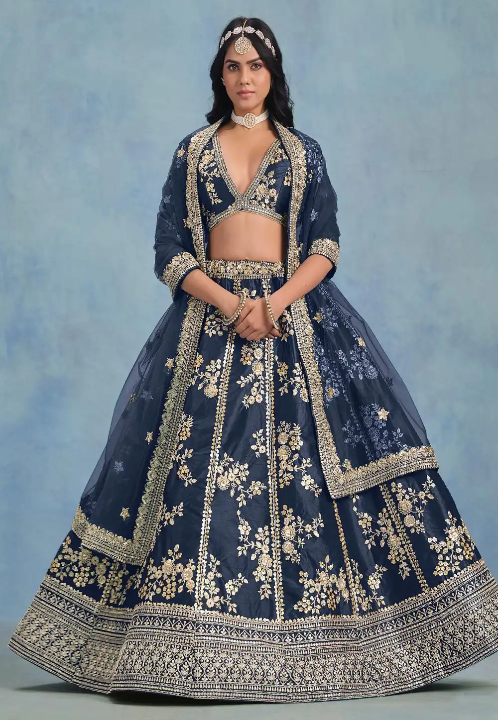 Navy Blue Art Silk Lehenga Choli 310955