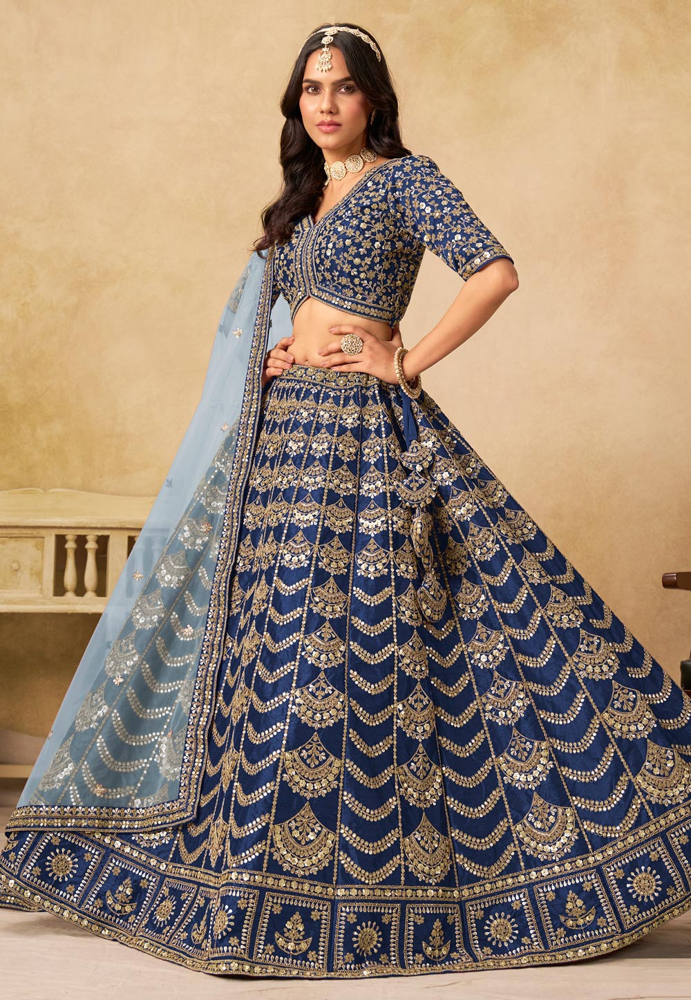 Navy Blue Art Silk Lehenga Choli 319192