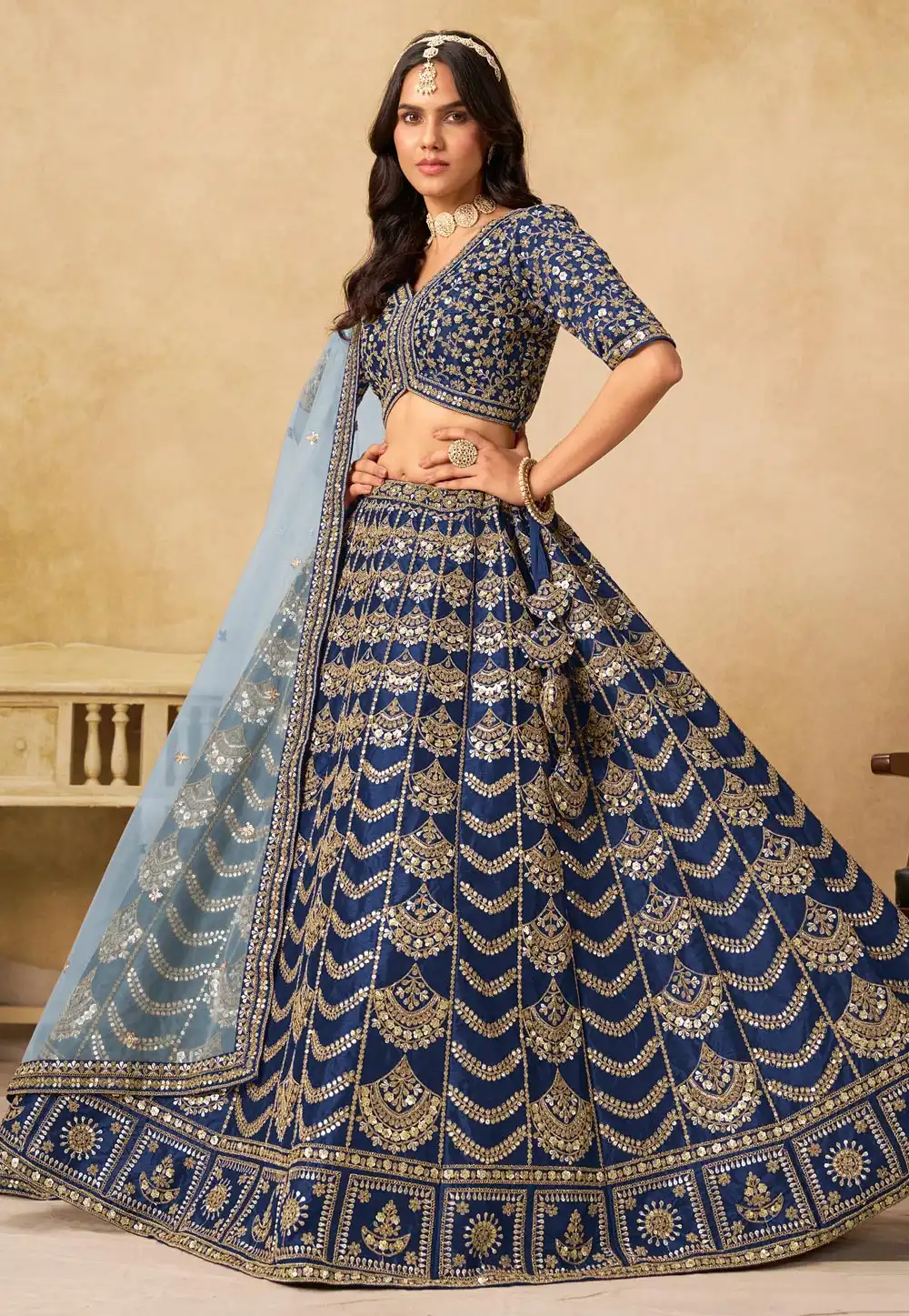 Navy Blue Art Silk Lehenga Choli 319192