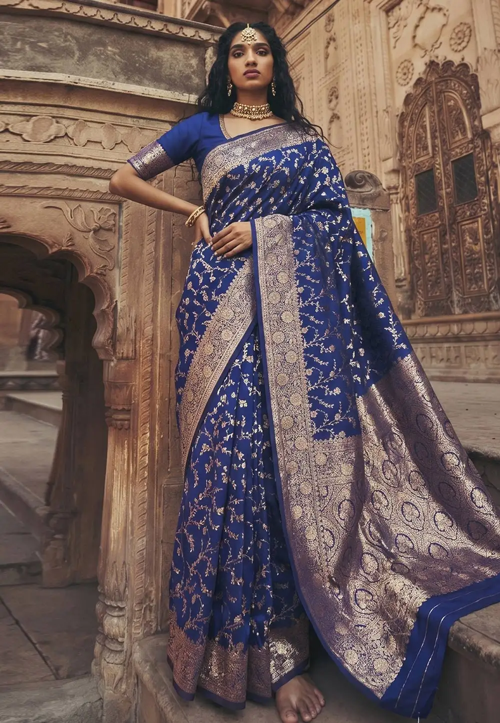 Navy Blue Art Silk Saree With Blouse 330823