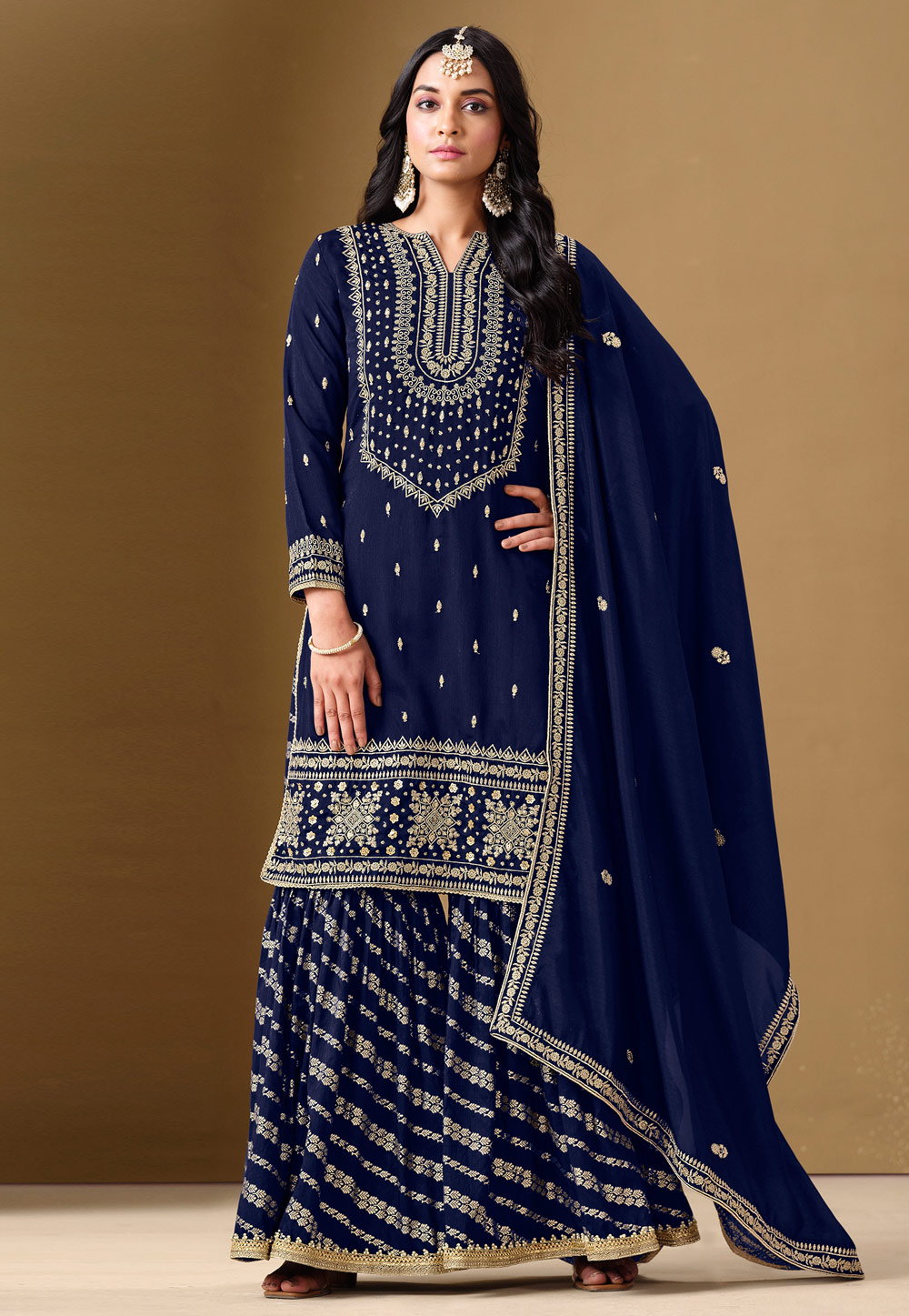 Navy Blue Art Silk Sharara Suit 306892
