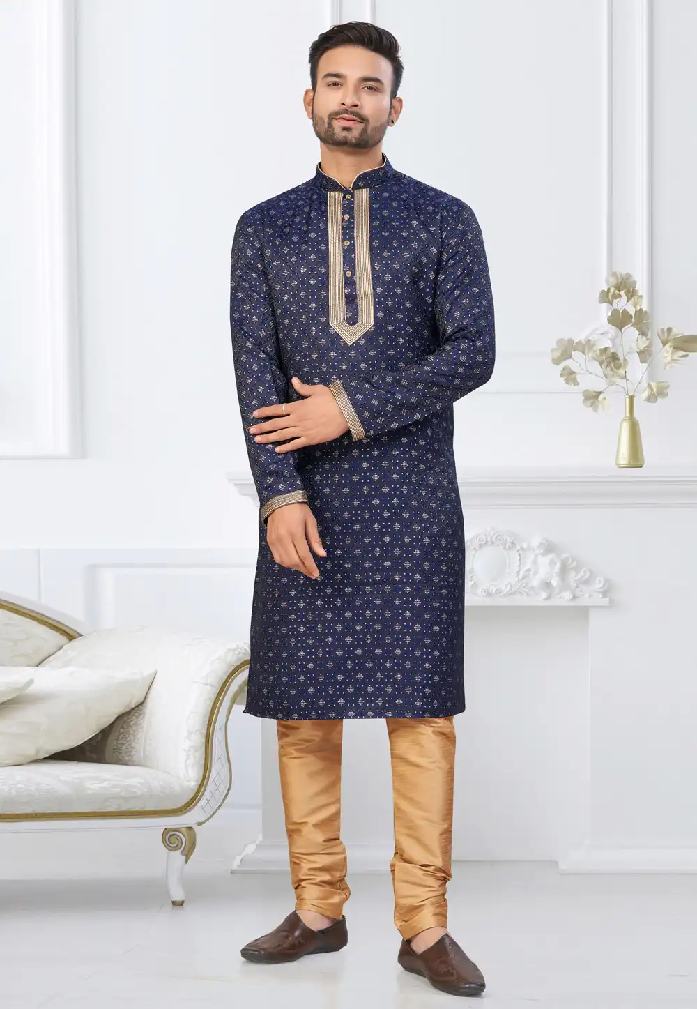 Navy Blue Banarasi Jacquard Kurta Pajama 317844