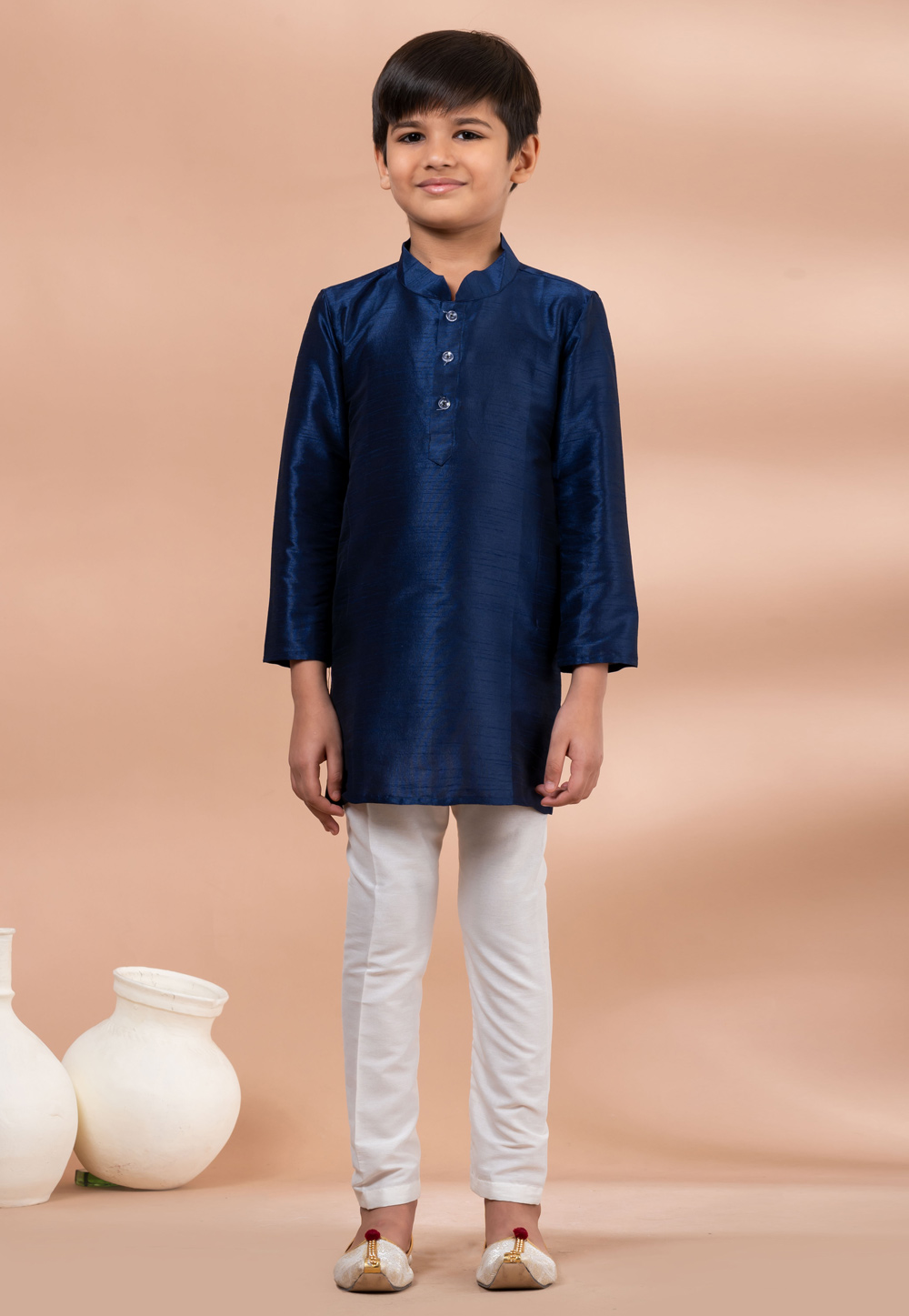 Navy Blue Banarasi Kids Kurta Pajama 284142