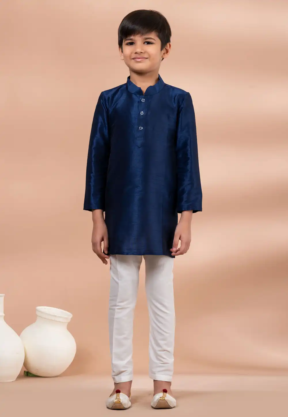 Navy Blue Banarasi Kids Kurta Pajama 284142