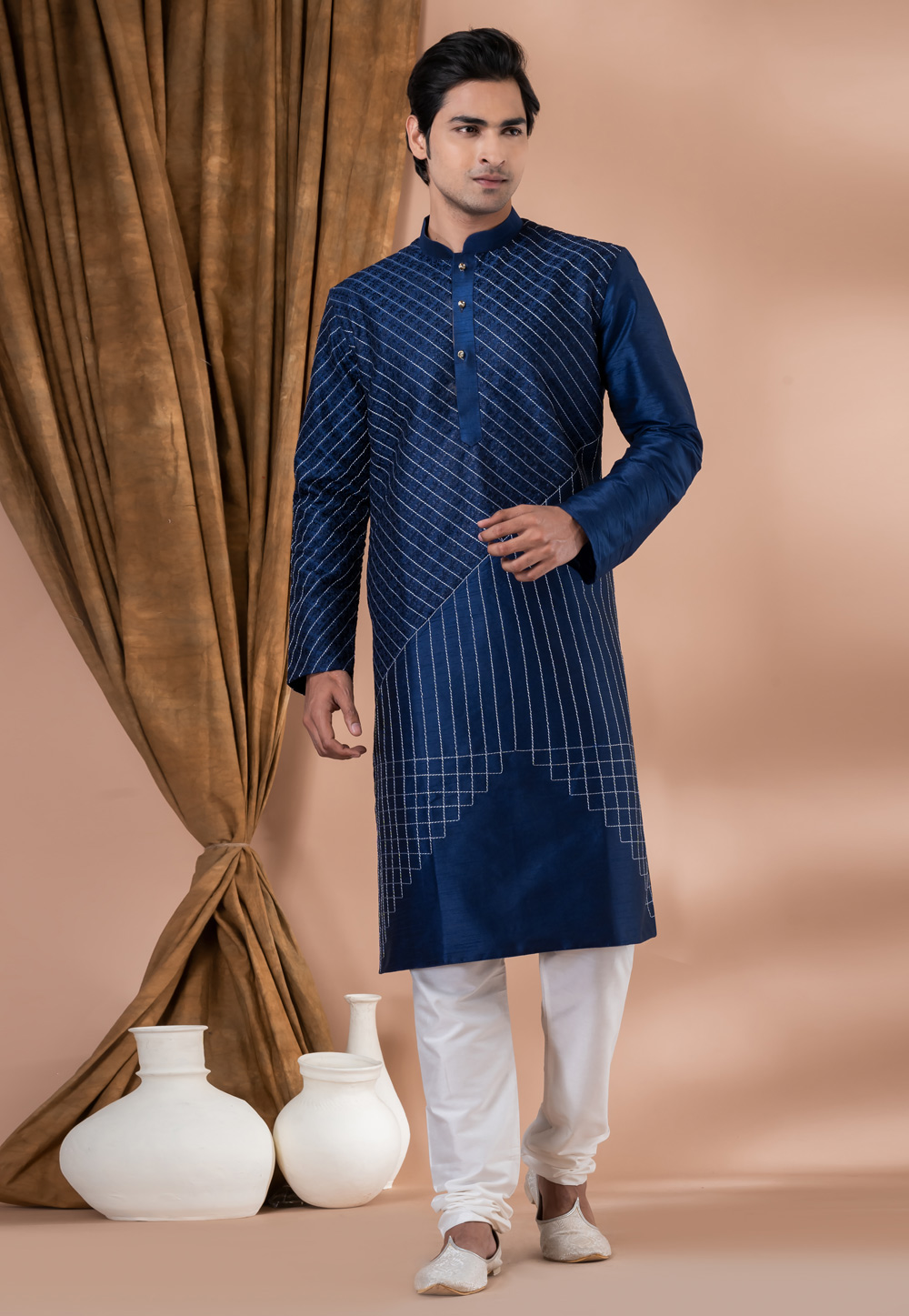 Navy Blue Banarasi Kurta Pajama 282562