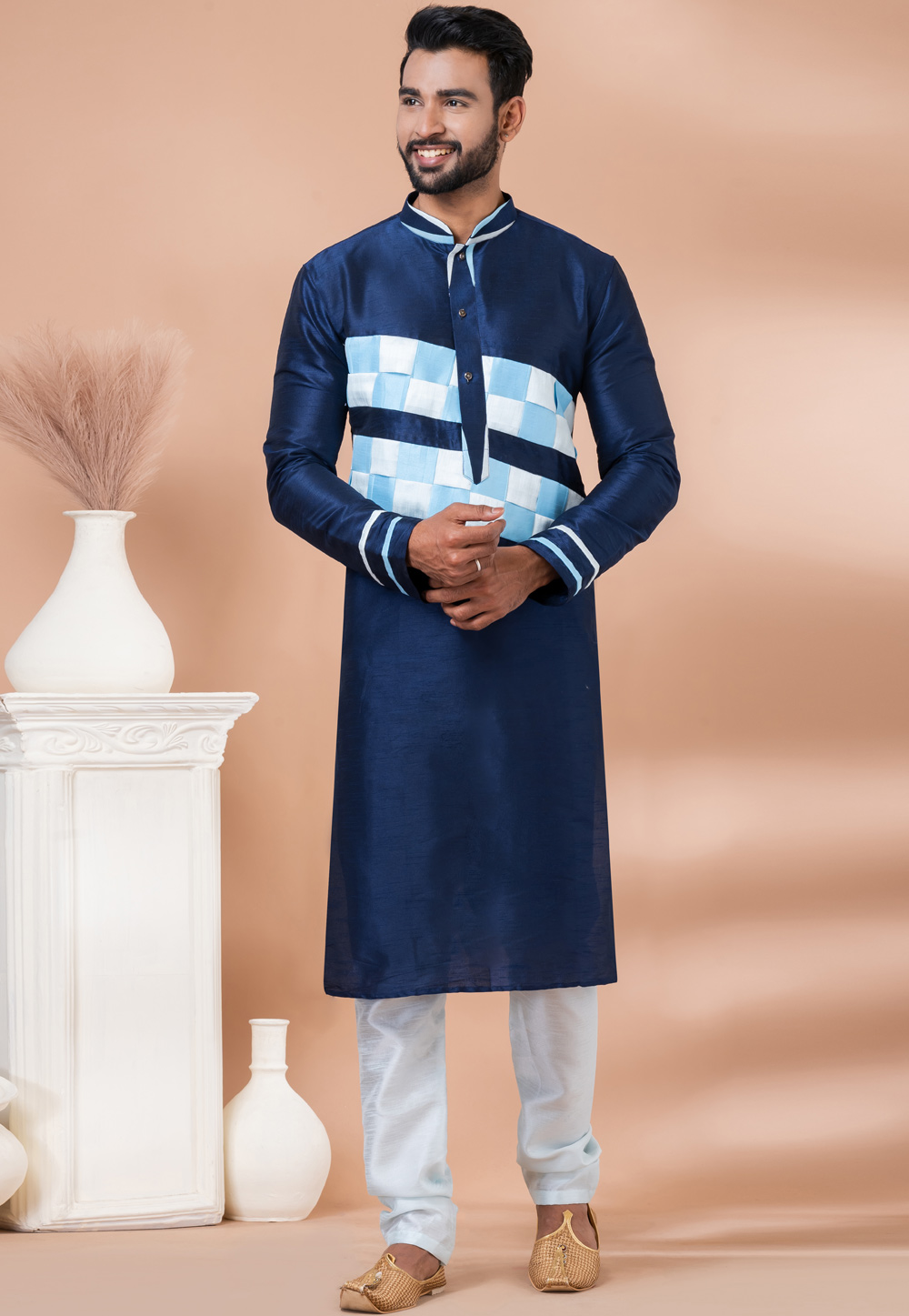 Navy Blue Banarasi Kurta Pajama 282587