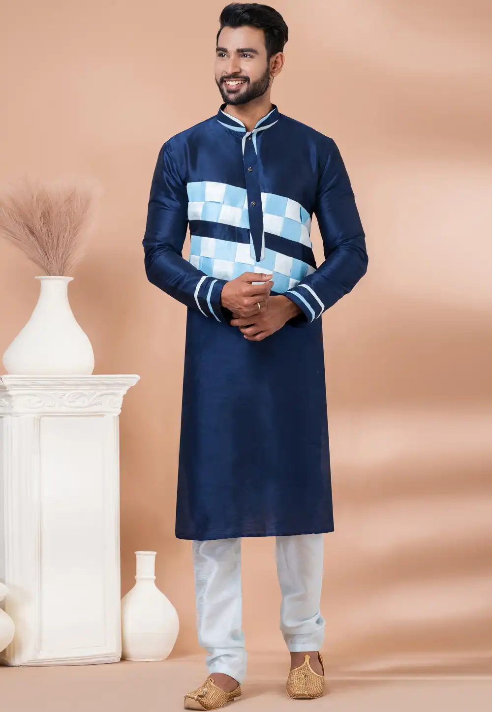 Navy Blue Banarasi Kurta Pajama 282587