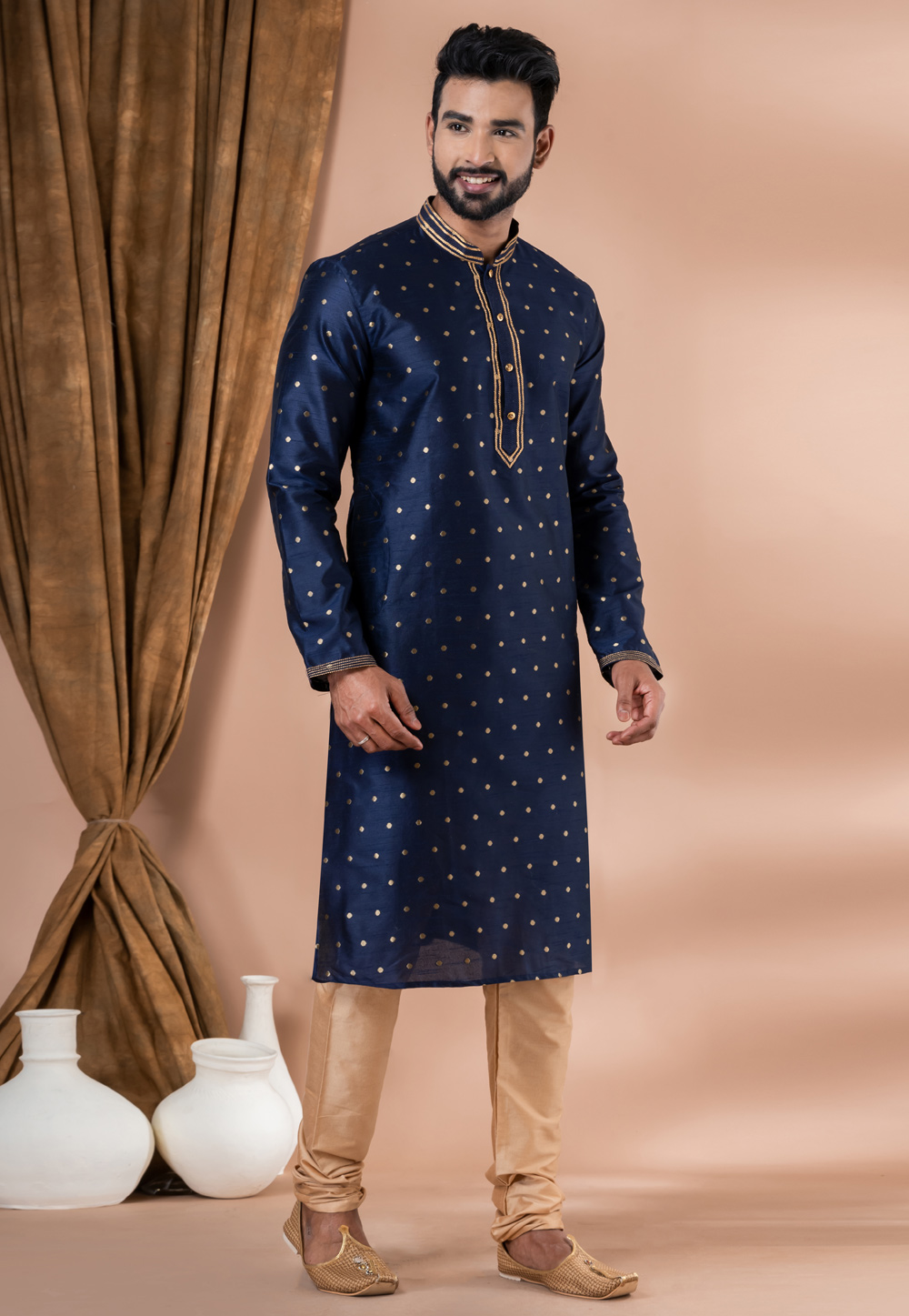 Navy Blue Banarasi Kurta Pajama 283377