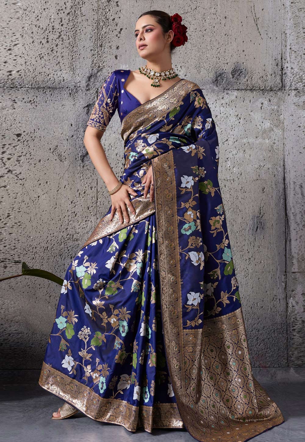 Navy Blue Banarasi Silk Saree 325398