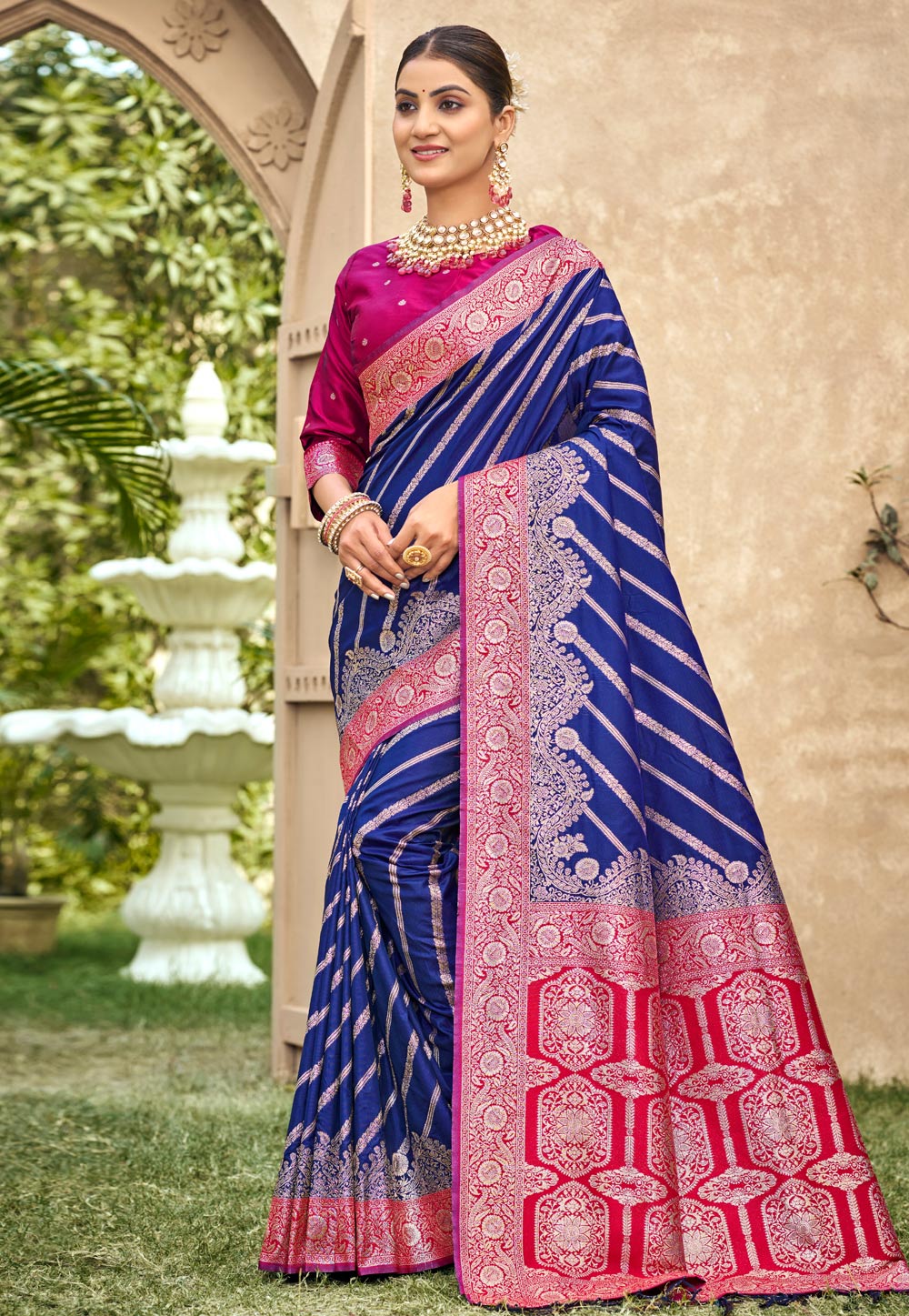 Navy Blue Banarasi Silk Saree 324349