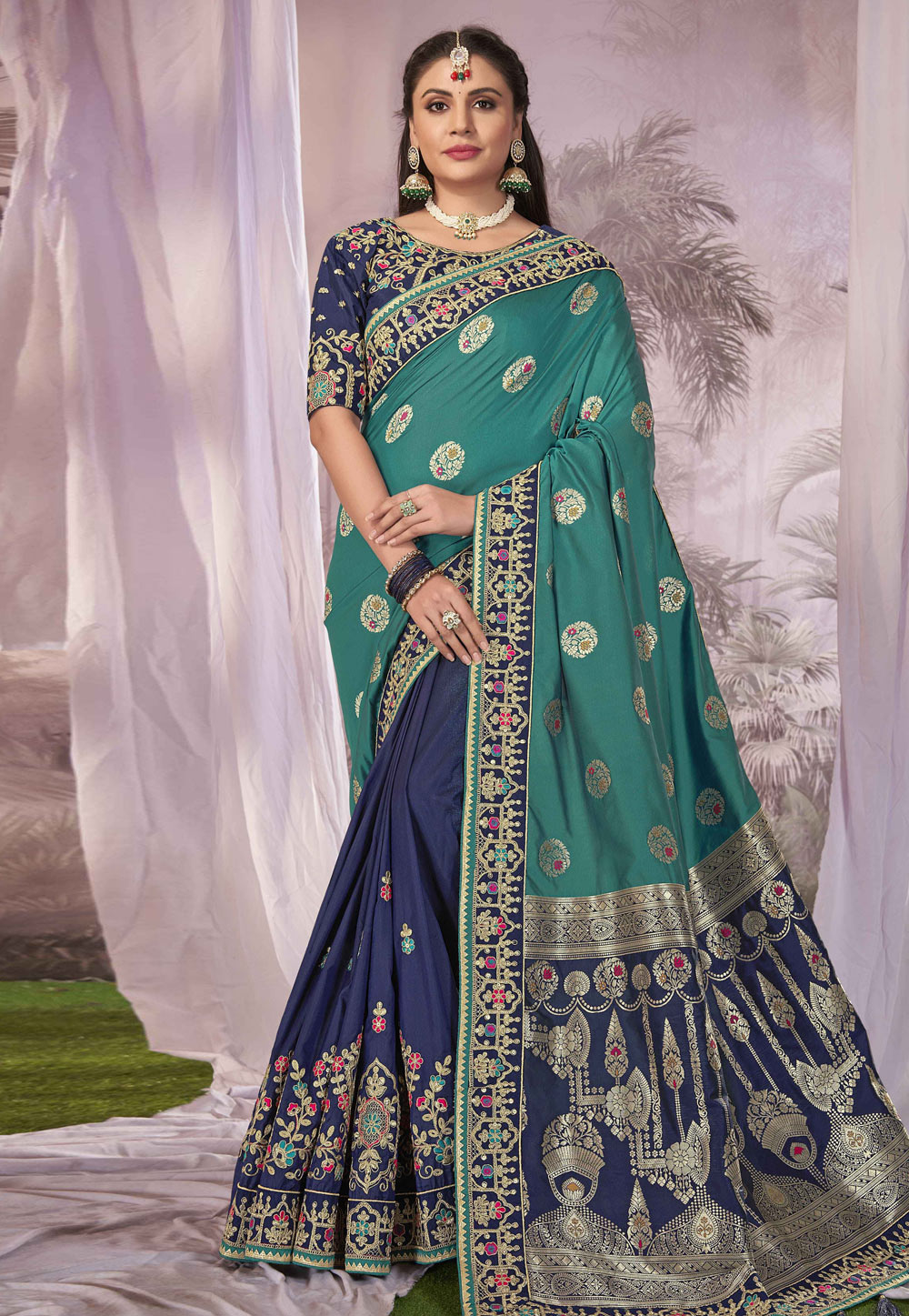 Navy Blue Banarasi Silk Saree 287805
