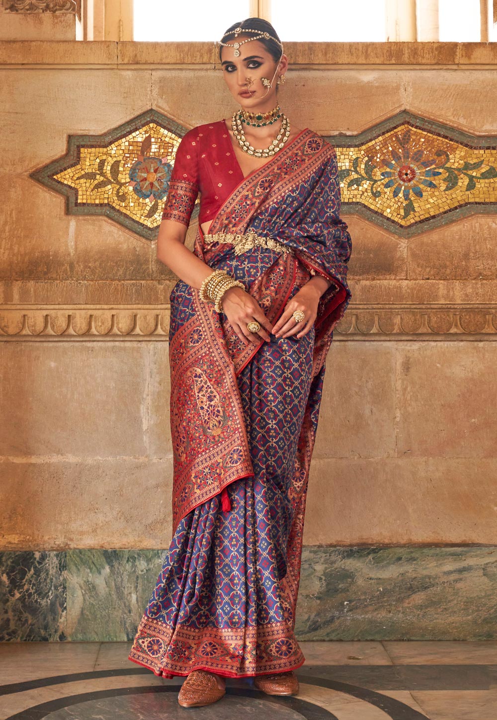 Navy Blue Banarasi Silk Saree With Blouse 279539