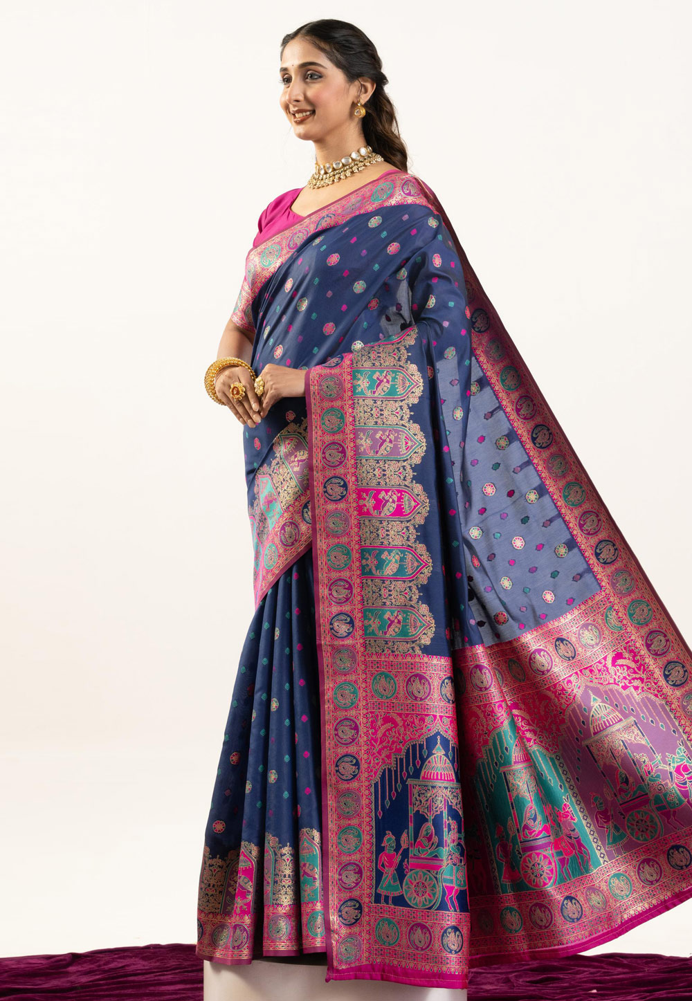 Navy Blue Banarasi Silk Saree With Blouse 319999