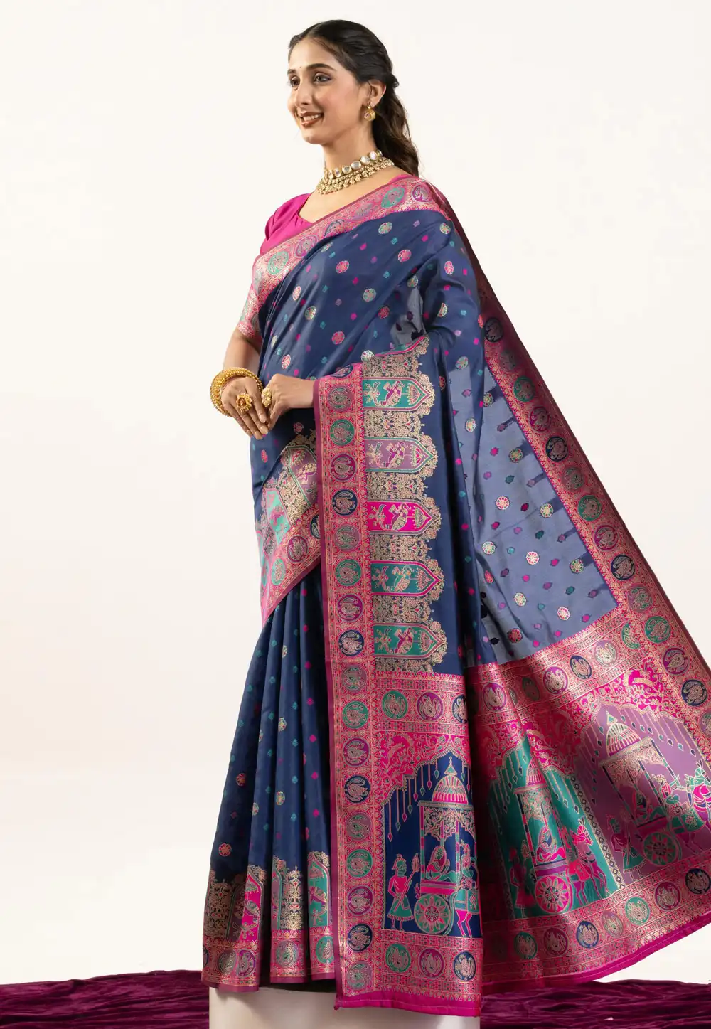 Navy Blue Banarasi Silk Saree With Blouse 319999