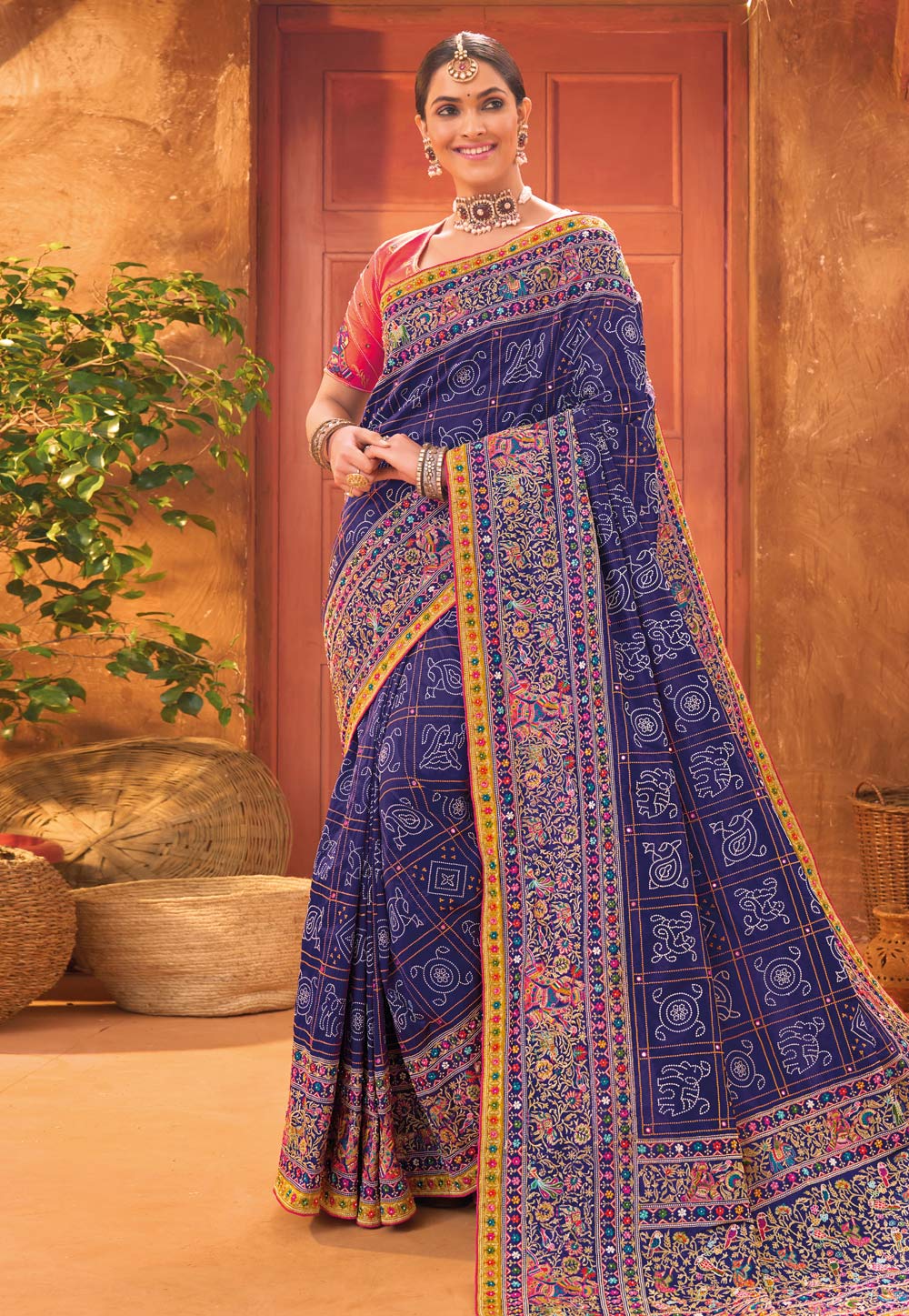 Navy Blue Banarasi Silk Saree With Blouse 282003