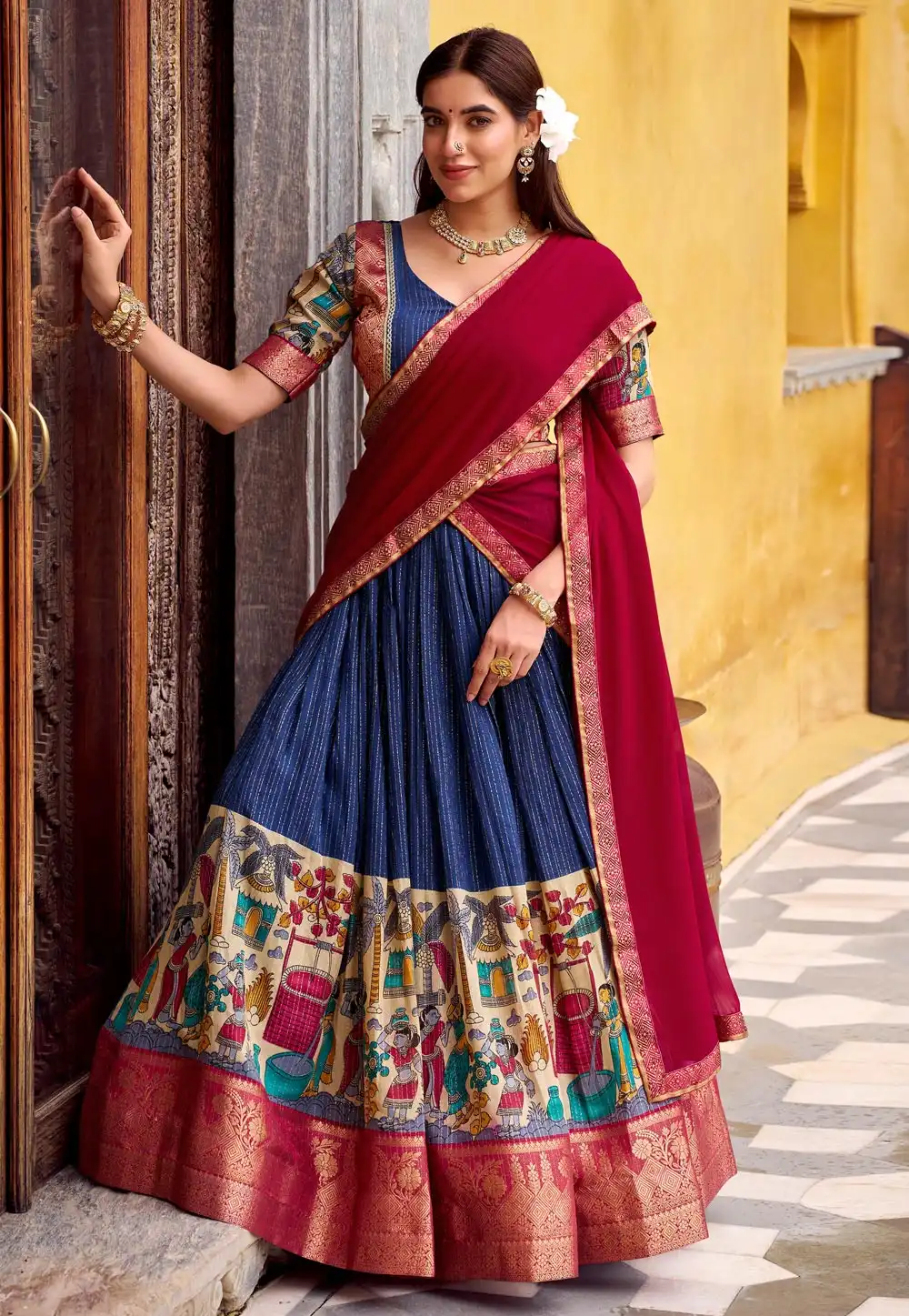 Navy Blue Chanderi Lehenga Choli 316370