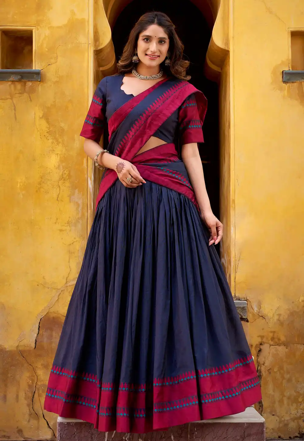 Navy Blue Chanderi Lehenga Choli 321175