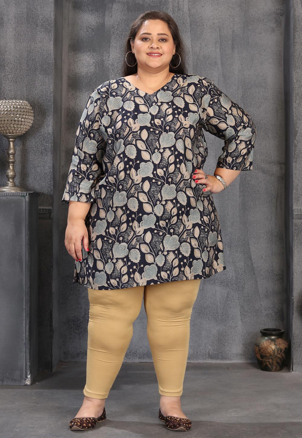 Navy Blue Chanderi Tunic 319481