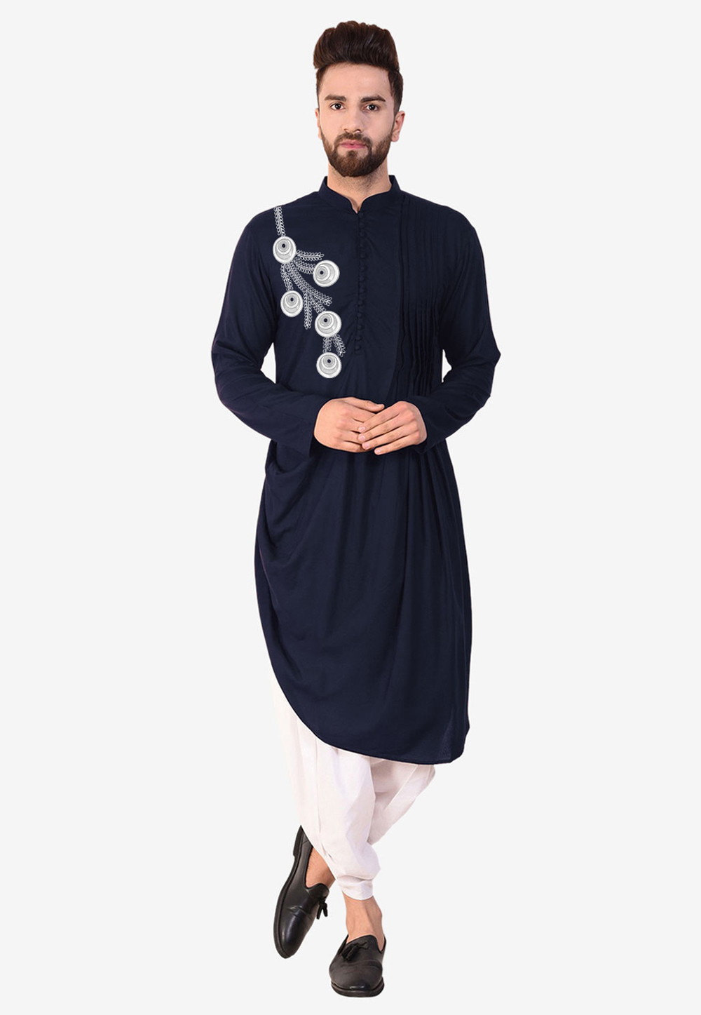 Navy Blue Cotton Dhoti Kurta 282938