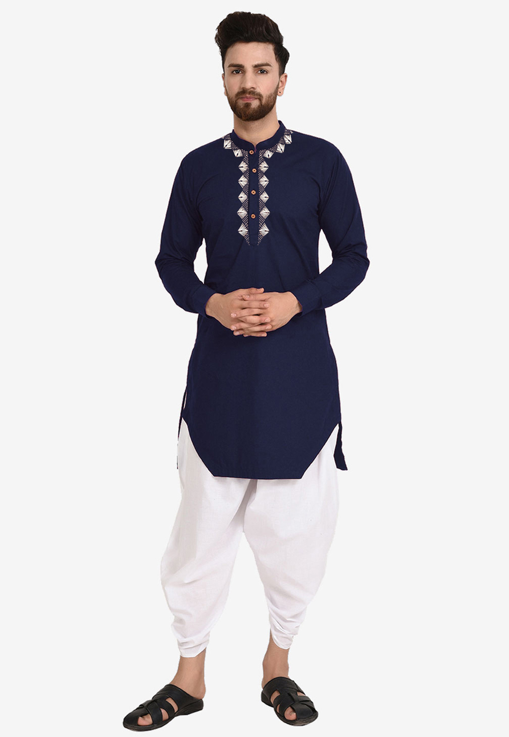 Navy Blue Cotton Dhoti Kurta 282941