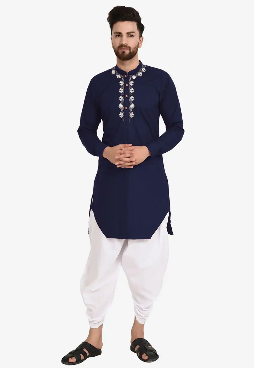 Navy Blue Cotton Dhoti Kurta 282941