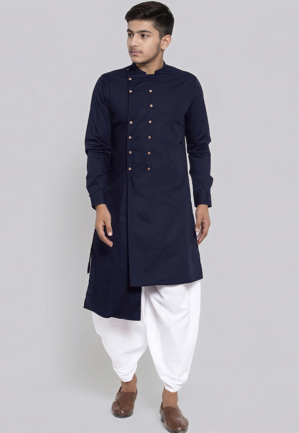 Navy Blue Cotton Kids Dhoti Kurta 326652