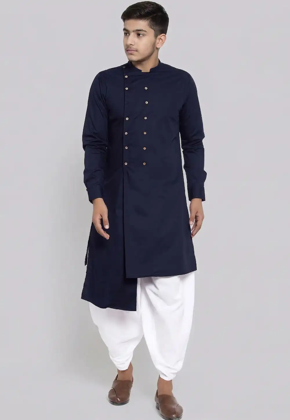 Navy Blue Cotton Kids Dhoti Kurta 326652