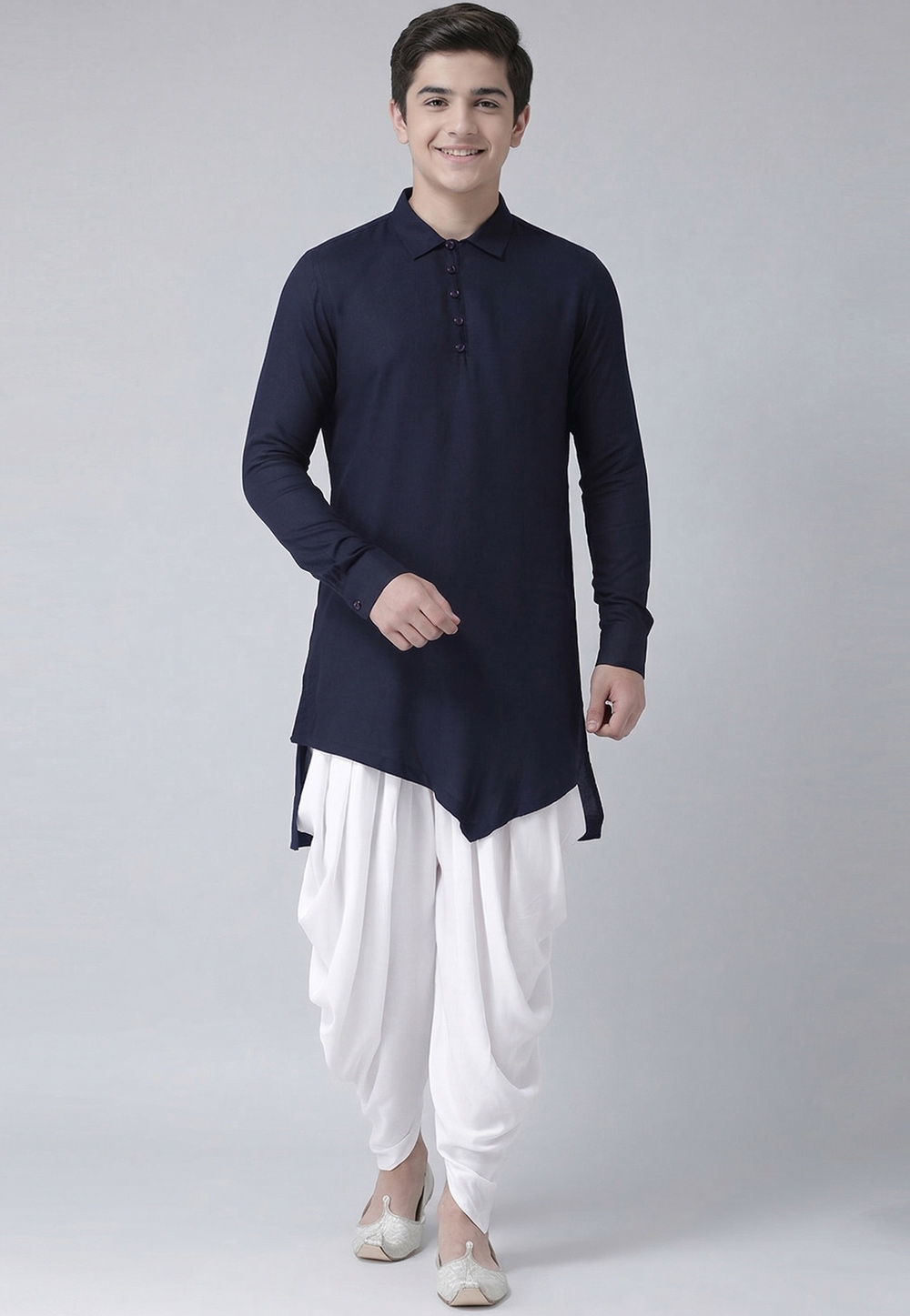Navy Blue Cotton Kids Dhoti Kurta 326654