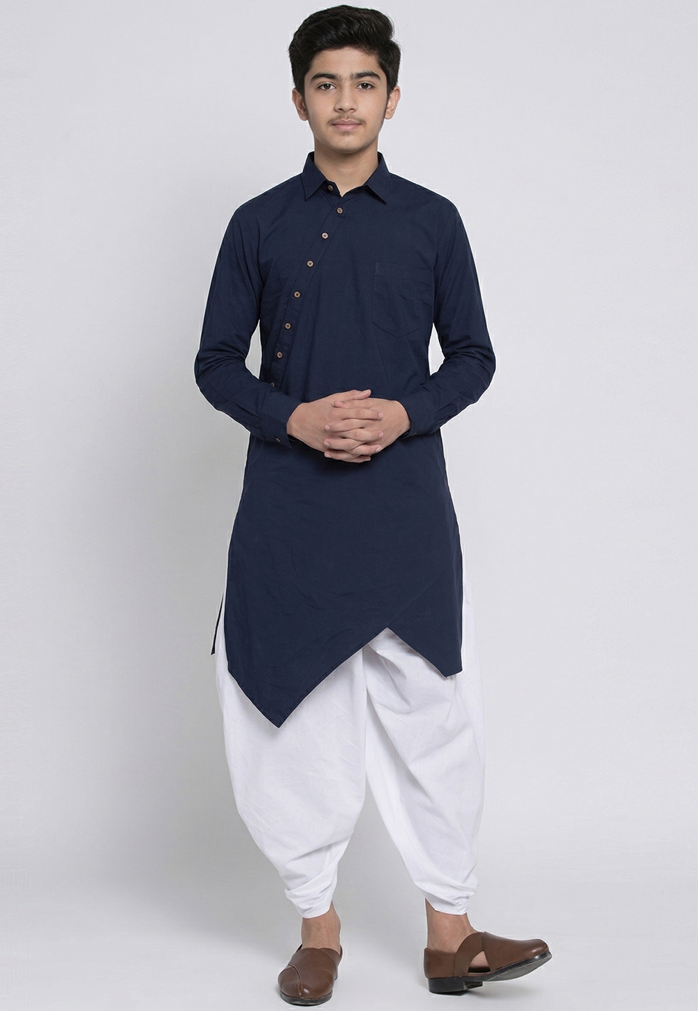 Navy Blue Cotton Kids Dhoti Kurta 326657