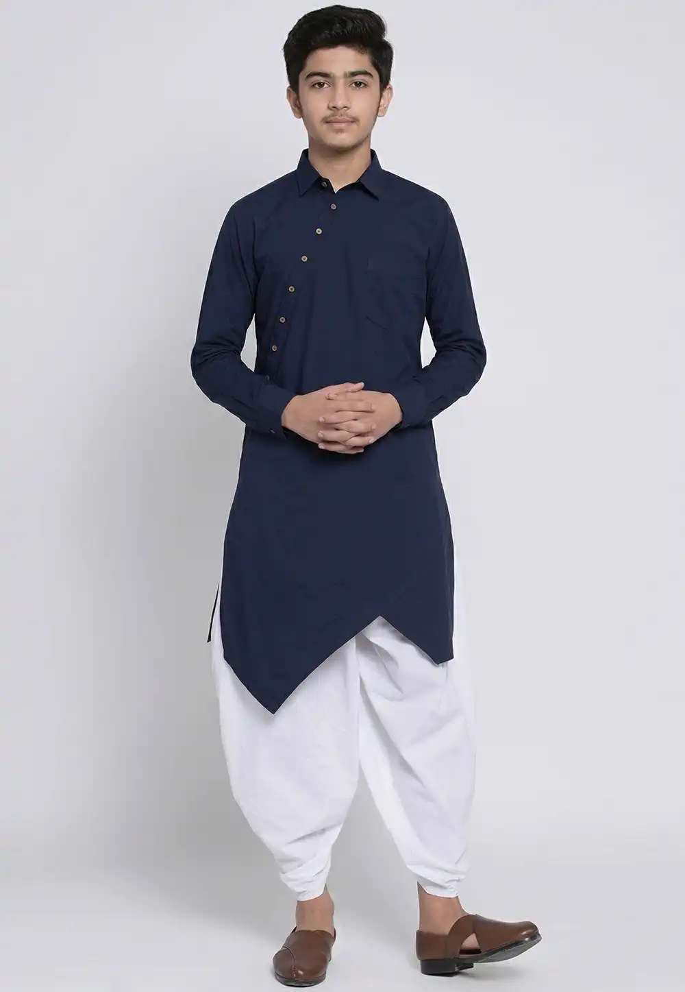Navy Blue Cotton Kids Dhoti Kurta 326657