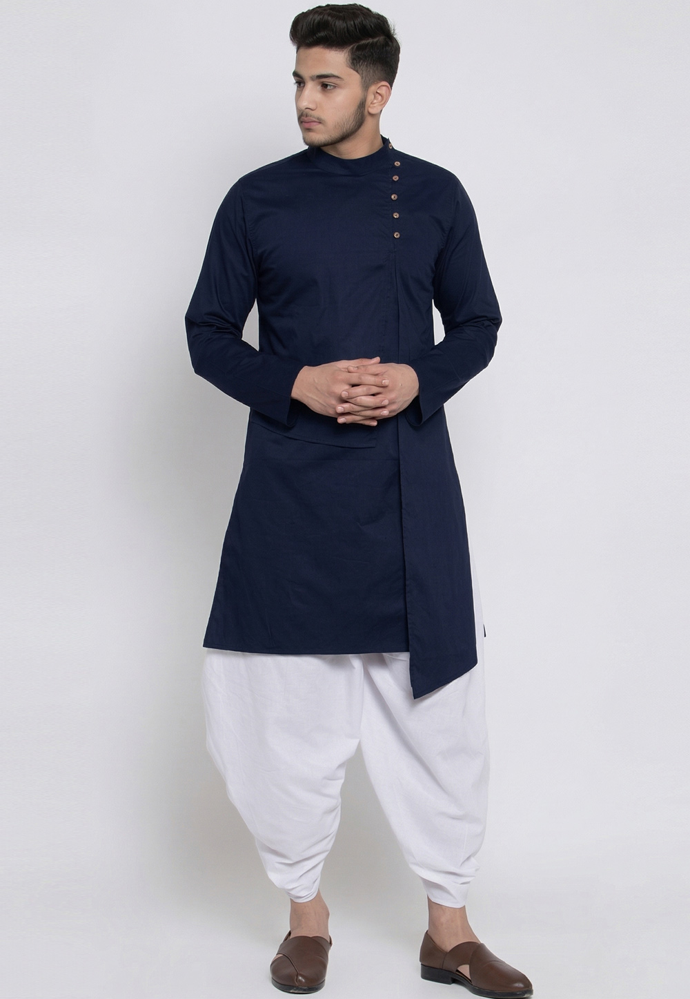 Navy Blue Cotton Kids Dhoti Kurta 326661