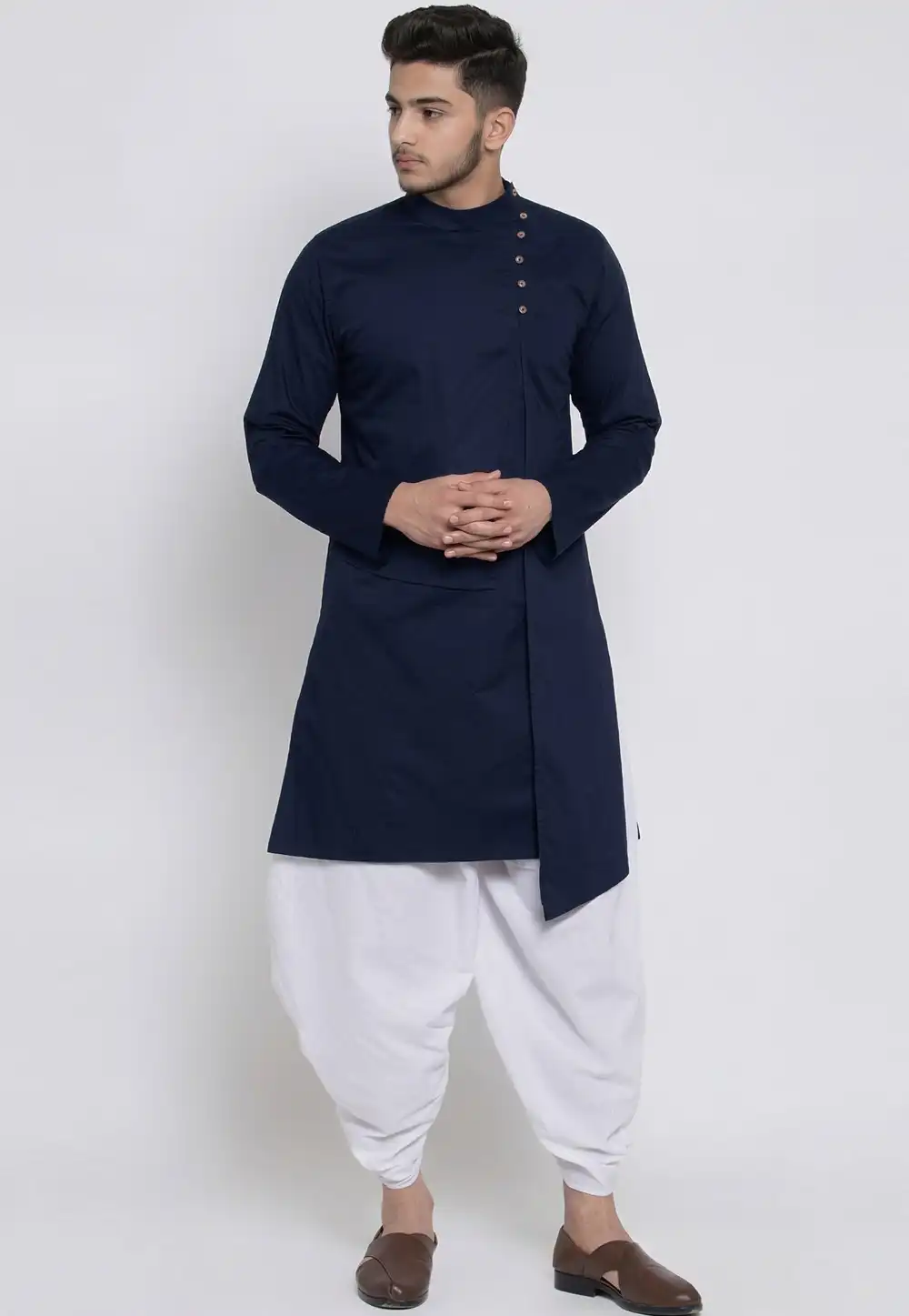 Navy Blue Cotton Kids Dhoti Kurta 326661
