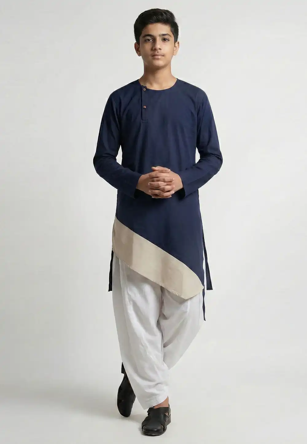 Navy Blue Cotton Kids Dhoti Kurta 325634