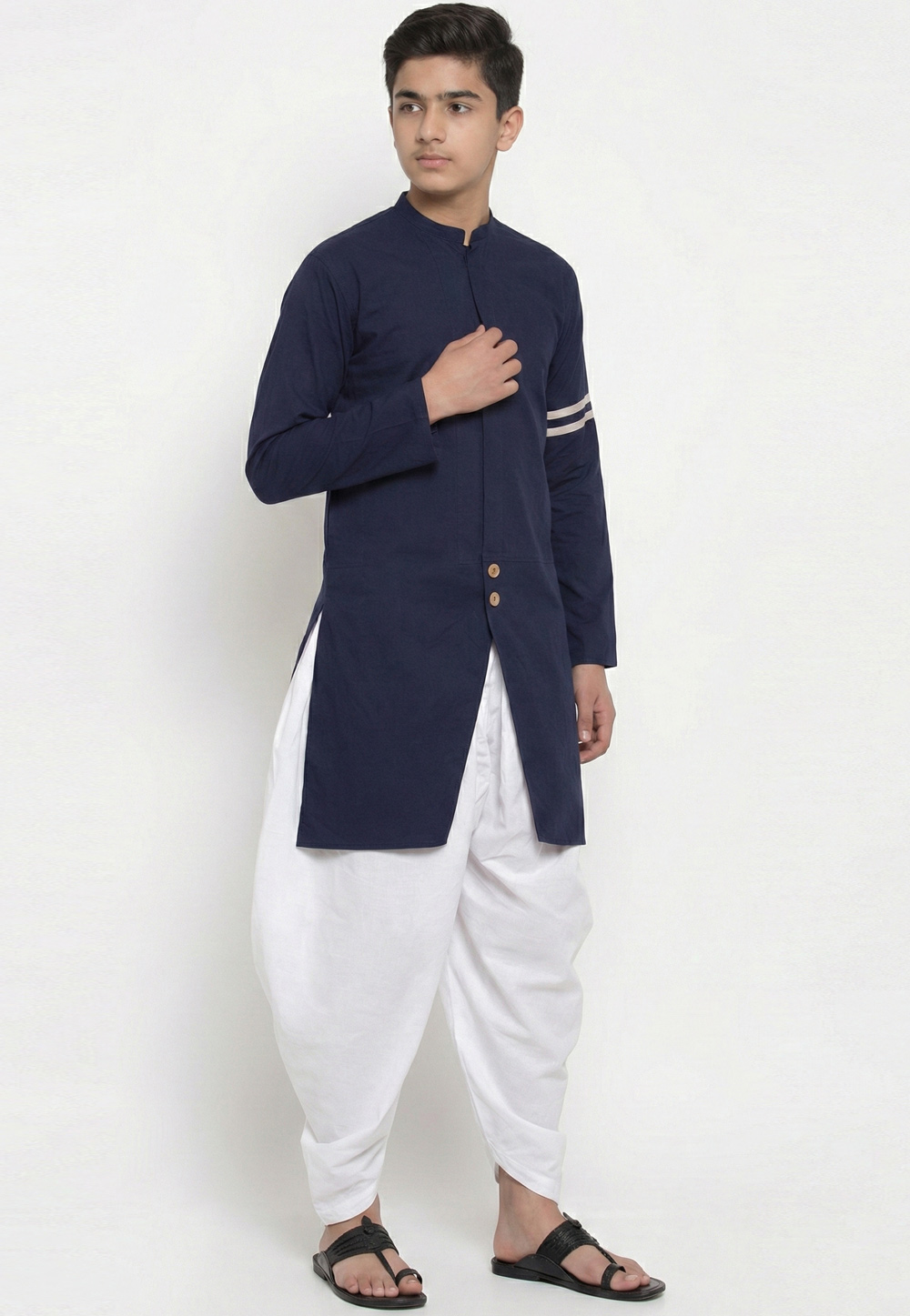 Navy Blue Cotton Kids Dhoti Kurta 325637