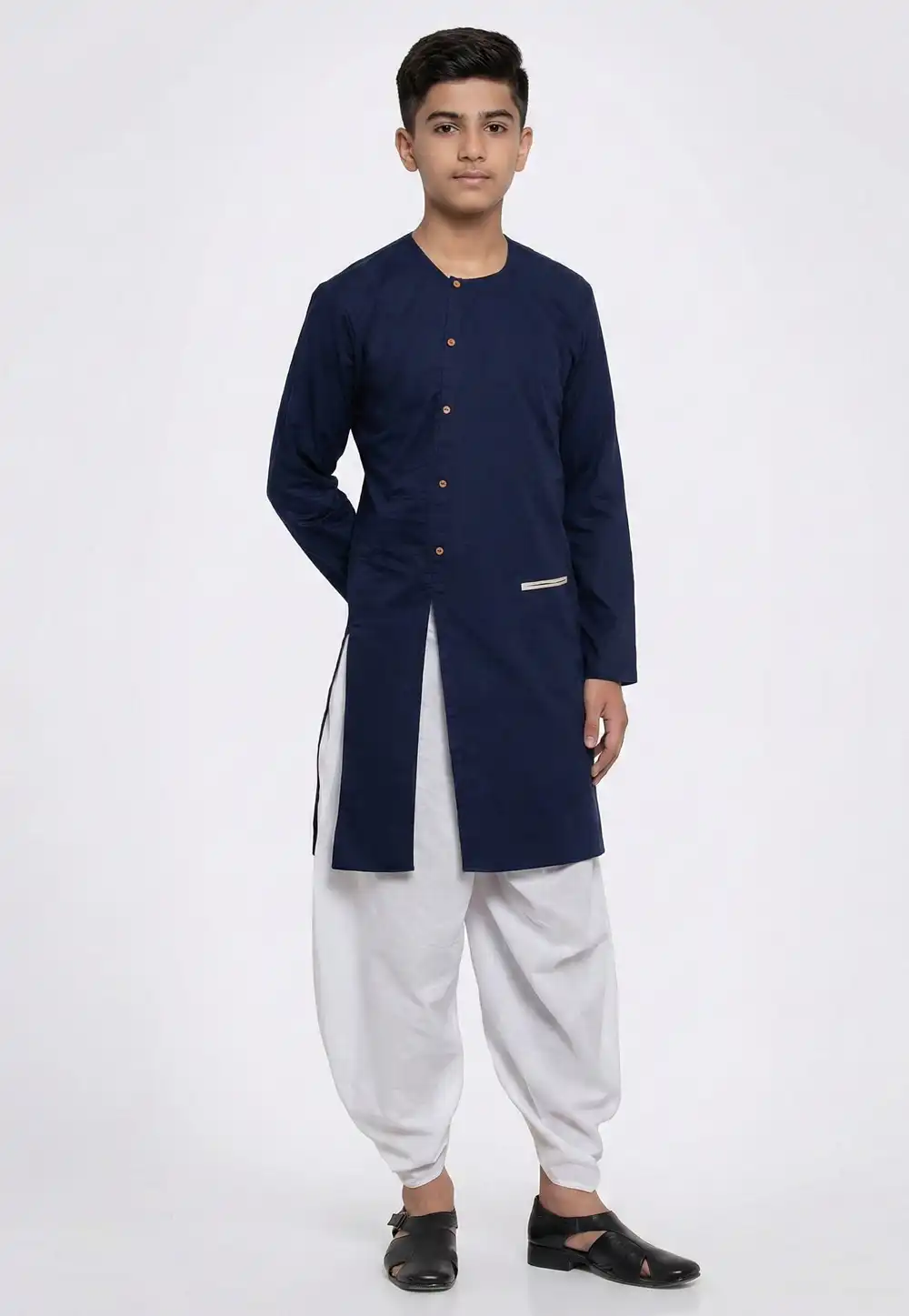 Navy Blue Cotton Kids Dhoti Kurta 325640