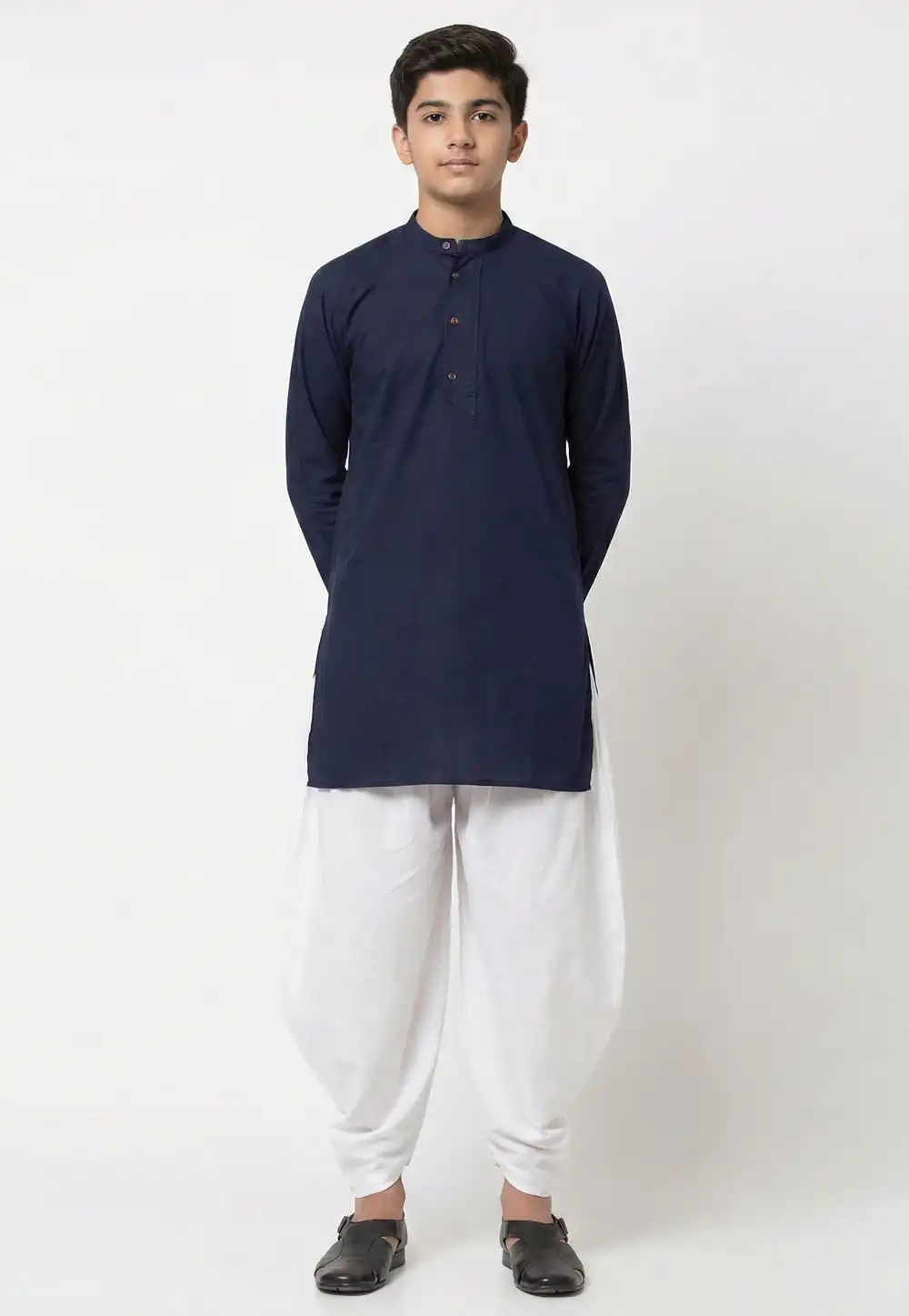 Navy Blue Cotton Kids Dhoti Kurta 325643